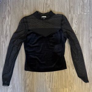 Black Velvet Fitted Mesh Long Sleeve Top